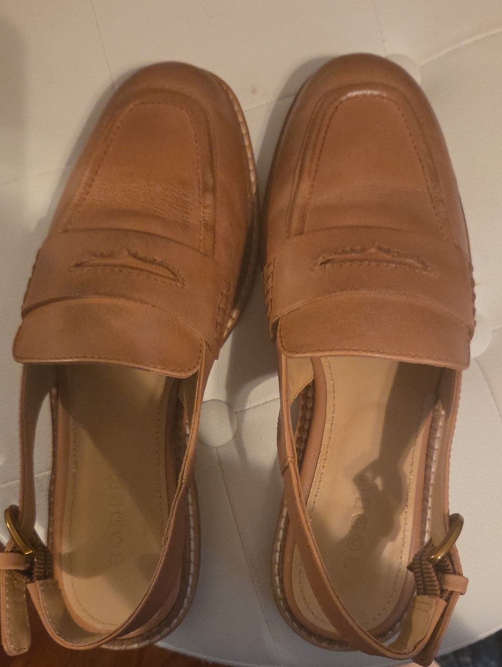 Boden Tan Leather Slingback Loafers